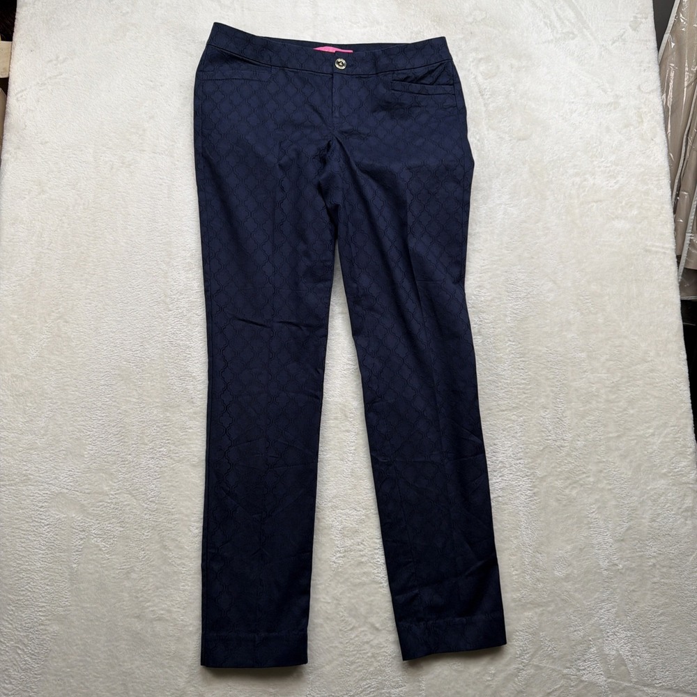 Lilly Pulitzer Worth Skinny Ankle Pants‎ Women's 2 Navy Jacquard Stretch
